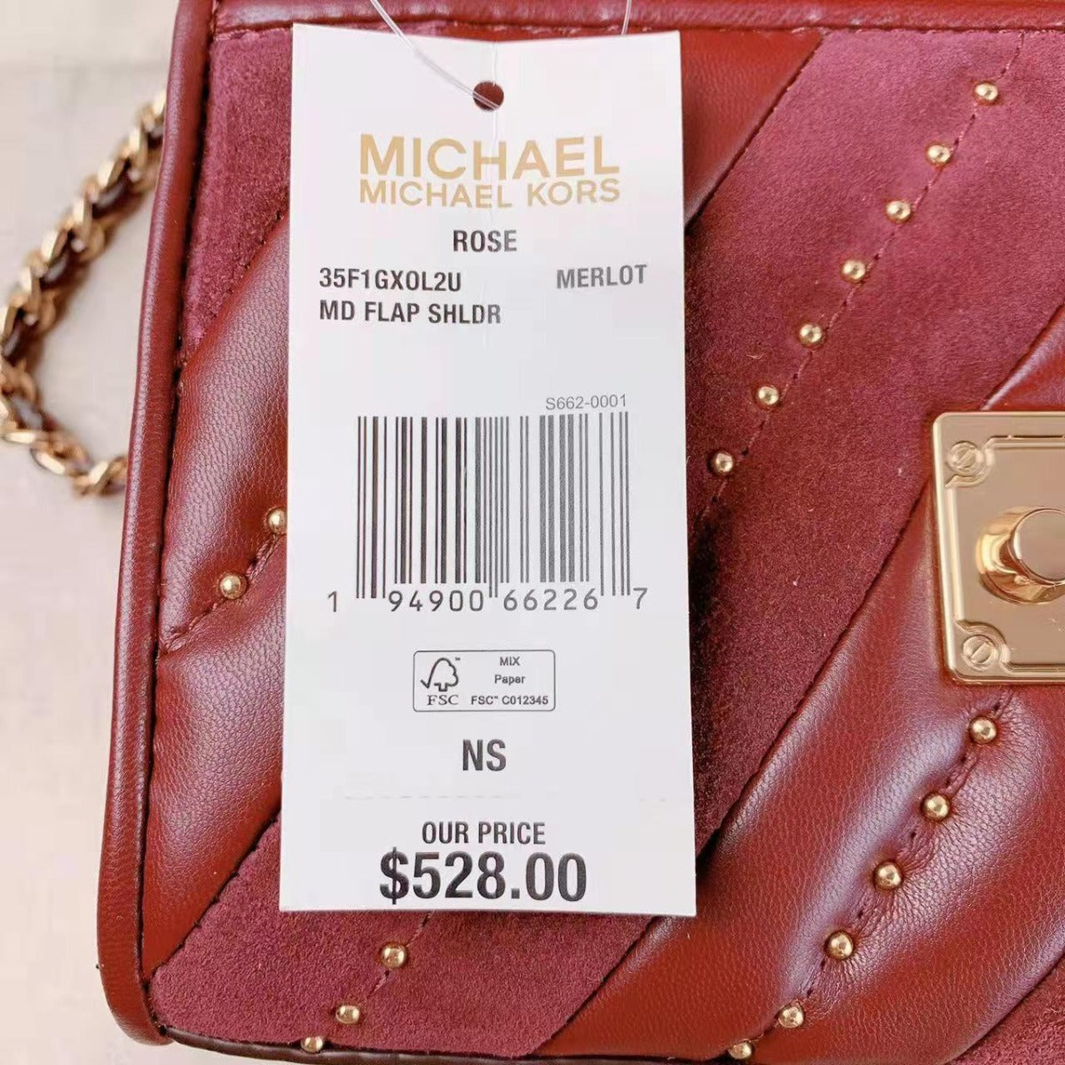 Michael Kors 35F1GXOL2U Medium Flap Shoulder In Merlot Michael Kors 35F1GXOL2U Medium Flap Shoulder In Merlot